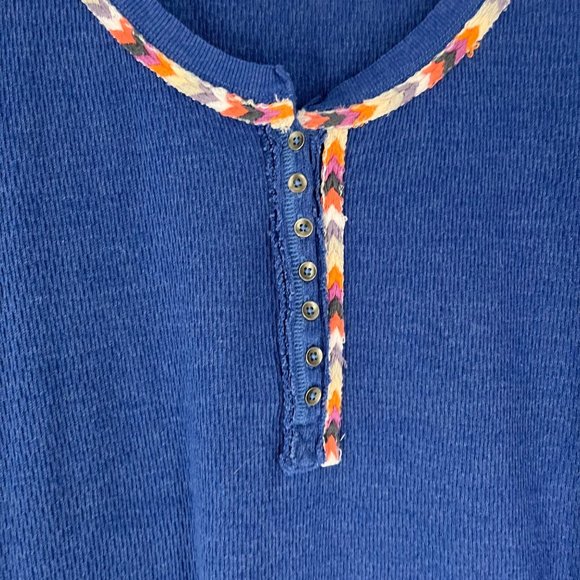 Free People Rainbow Blue Long Sleeve Drop Shoulder Thermal Henley Top Small - Picture 5 of 11